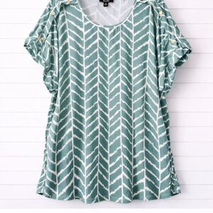 AUW Chic Chevron Top Gold Shoulder Details Business Casual relaxed Flowy Fit 3x